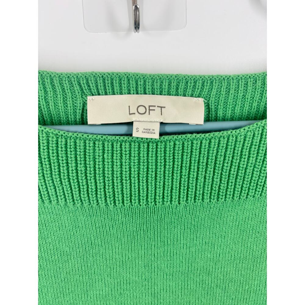 NWOT LOFT Pointelle Puff Sleeve Spring Leaf Green‎ Cropped Knit Sweater S - Picture 2 of 4